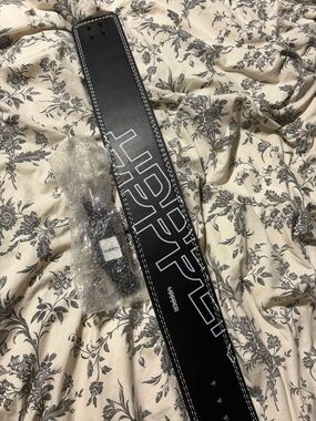 UPPPER Black Leather Guitar Strap with White Stitching